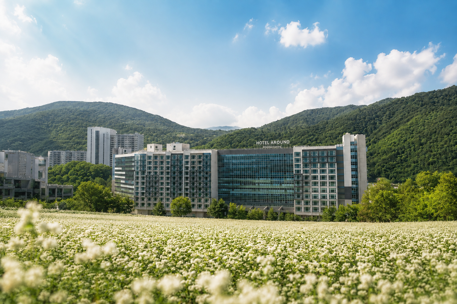 평창의 산자락에 자리한 호텔어라운드 평창 전경